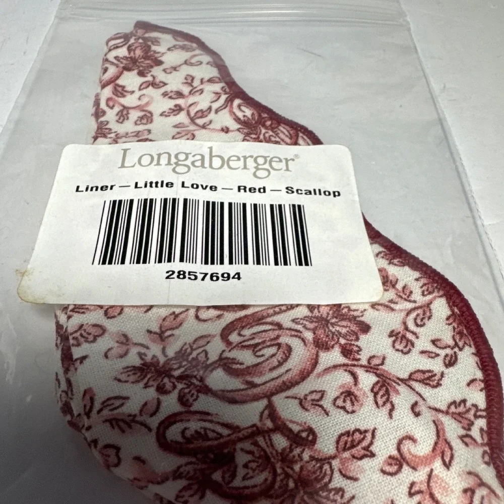 Longaberger Little Love Basket Liner Red Toile Scalloped Edge NEW 2857694
